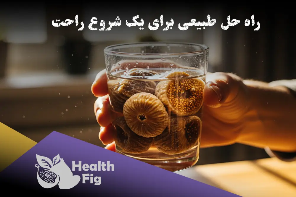 یک لیوان حاوی انجیر خشک خیس خورده در دست یک نفر به عنوان نماد درمان طبیعی یبوست