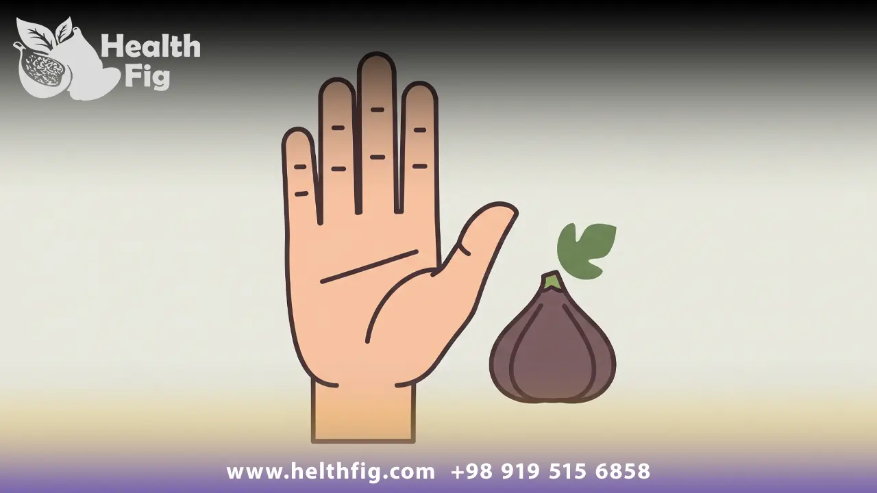 آیکون دست به نشانه احتیاط در کنار انجیر برای نمایش عوارض و نکات مهم مصرف